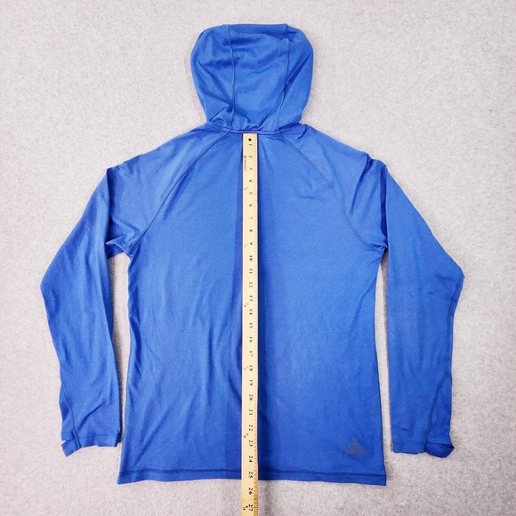 Prana Breathe Performance Hoodie Mens Medium Blue 1/4 Zip Pullover Thumb Holes - Picture 10 of 12